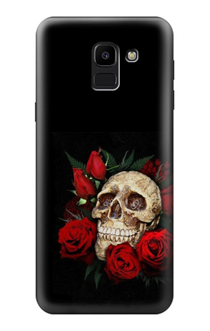 W3753 Dark Gothic Goth Skull Roses Hülle Schutzhülle Taschen und Leder Flip für Samsung Galaxy J6 (2018)