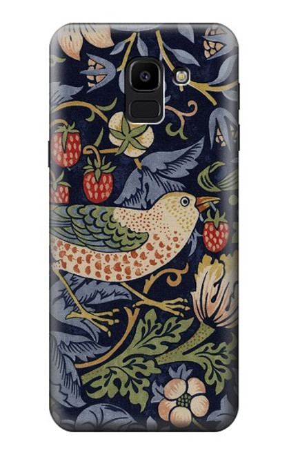 W3791 William Morris Strawberry Thief Fabric Hülle Schutzhülle Taschen und Leder Flip für Samsung Galaxy J6 (2018)