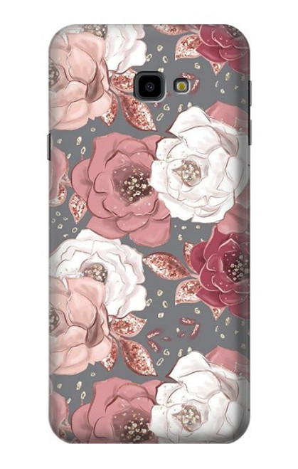 W3716 Rose Floral Pattern Hülle Schutzhülle Taschen und Leder Flip für Samsung Galaxy J4+ (2018), J4 Plus (2018)
