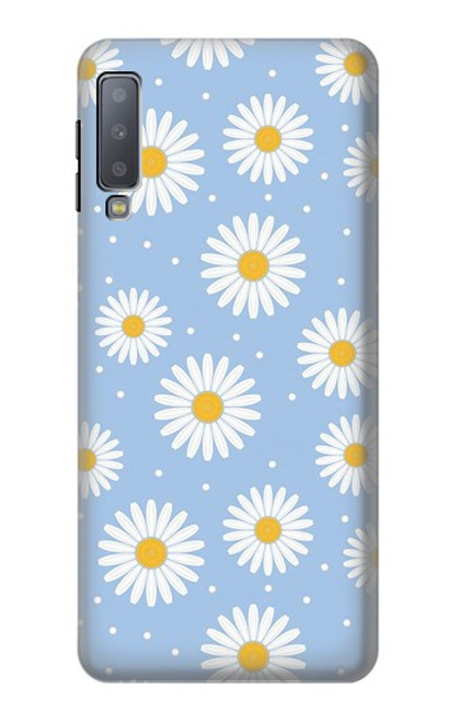 W3681 Daisy Flowers Pattern Hülle Schutzhülle Taschen und Leder Flip für Samsung Galaxy A7 (2018)