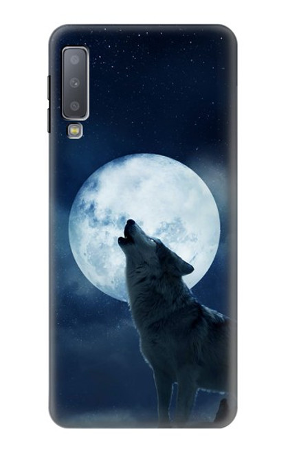 W3693 Grim White Wolf Full Moon Hülle Schutzhülle Taschen und Leder Flip für Samsung Galaxy A7 (2018)