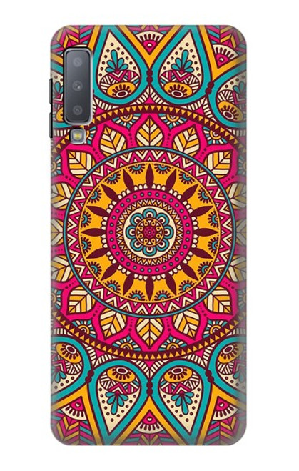 W3694 Hippie Art Pattern Hülle Schutzhülle Taschen und Leder Flip für Samsung Galaxy A7 (2018)