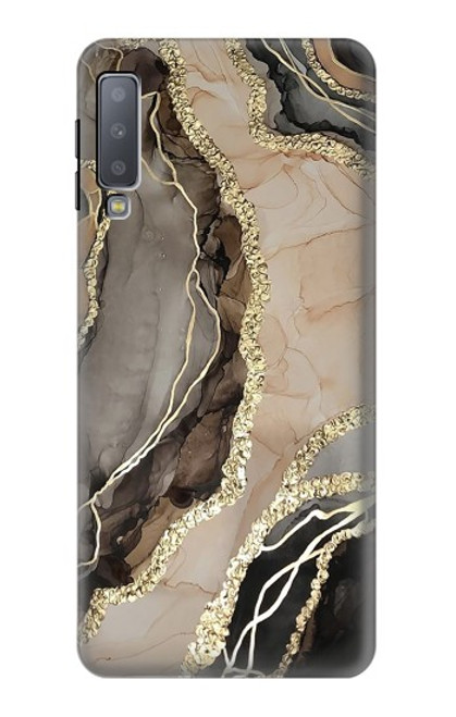 W3700 Marble Gold Graphic Printed Hülle Schutzhülle Taschen und Leder Flip für Samsung Galaxy A7 (2018)