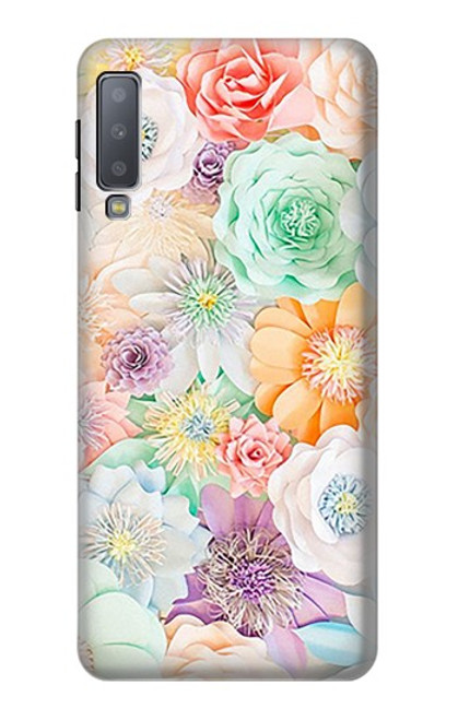 W3705 Pastel Floral Flower Hülle Schutzhülle Taschen und Leder Flip für Samsung Galaxy A7 (2018)