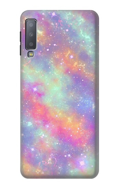 W3706 Pastel Rainbow Galaxy Pink Sky Hülle Schutzhülle Taschen und Leder Flip für Samsung Galaxy A7 (2018)