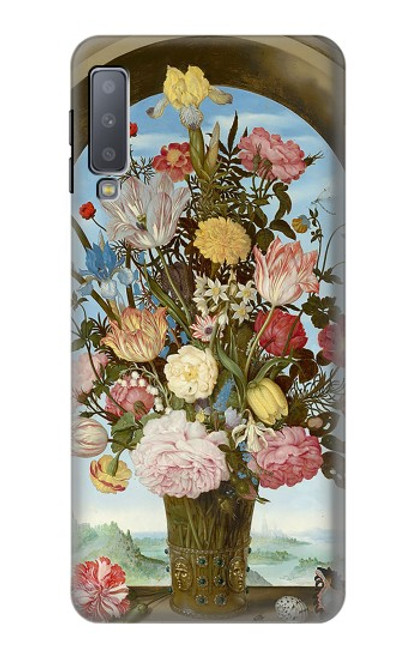 W3749 Vase of Flowers Hülle Schutzhülle Taschen und Leder Flip für Samsung Galaxy A7 (2018)