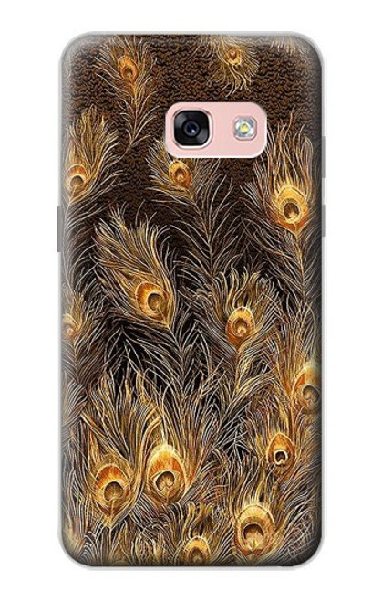 W3691 Gold Peacock Feather Hülle Schutzhülle Taschen und Leder Flip für Samsung Galaxy A3 (2017)