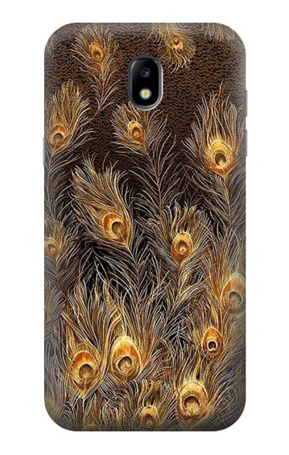 W3691 Gold Peacock Feather Hülle Schutzhülle Taschen und Leder Flip für Samsung Galaxy J5 (2017) EU Version