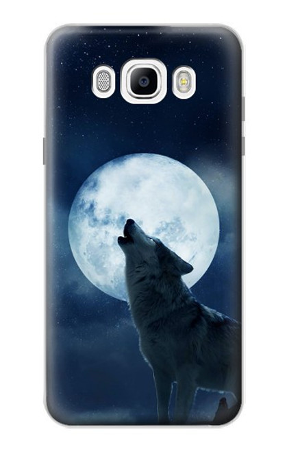W3693 Grim White Wolf Full Moon Hülle Schutzhülle Taschen und Leder Flip für Samsung Galaxy J7 (2016)