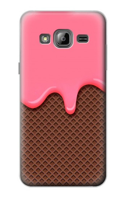W3754 Strawberry Ice Cream Cone Hülle Schutzhülle Taschen und Leder Flip für Samsung Galaxy J3 (2016)