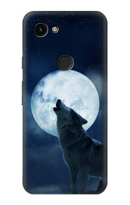 W3693 Grim White Wolf Full Moon Hülle Schutzhülle Taschen und Leder Flip für Google Pixel 3a