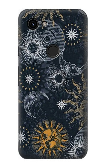 W3702 Moon and Sun Hülle Schutzhülle Taschen und Leder Flip für Google Pixel 3a