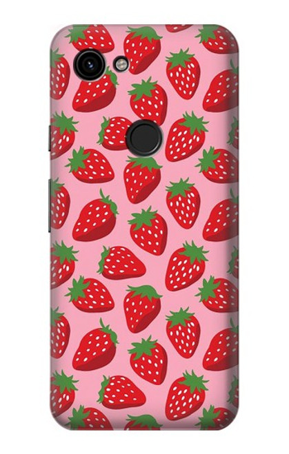 W3719 Strawberry Pattern Hülle Schutzhülle Taschen und Leder Flip für Google Pixel 3a