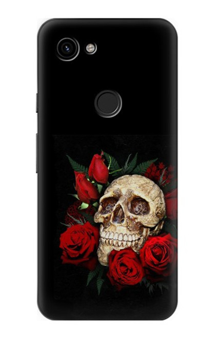 W3753 Dark Gothic Goth Skull Roses Hülle Schutzhülle Taschen und Leder Flip für Google Pixel 3a