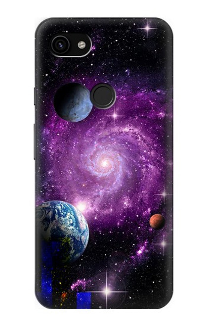 W3689 Galaxy Outer Space Planet Hülle Schutzhülle Taschen und Leder Flip für Google Pixel 3a XL
