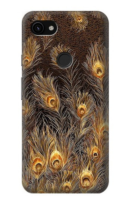 W3691 Gold Peacock Feather Hülle Schutzhülle Taschen und Leder Flip für Google Pixel 3a XL