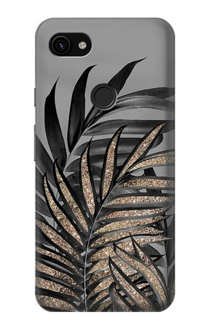 W3692 Gray Black Palm Leaves Hülle Schutzhülle Taschen und Leder Flip für Google Pixel 3a XL