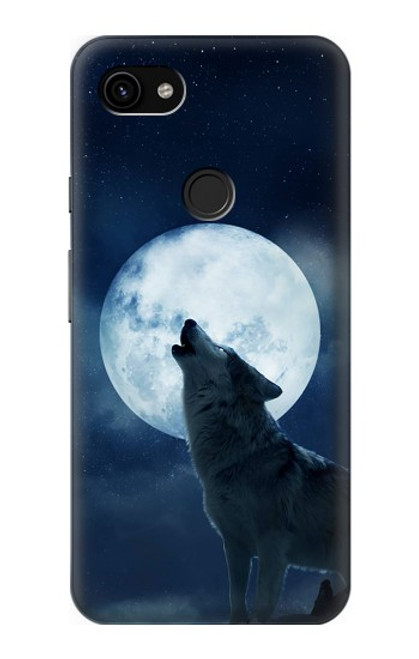 W3693 Grim White Wolf Full Moon Hülle Schutzhülle Taschen und Leder Flip für Google Pixel 3a XL