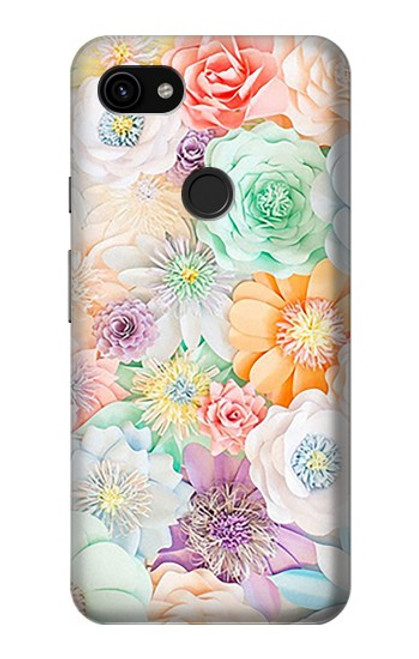 W3705 Pastel Floral Flower Hülle Schutzhülle Taschen und Leder Flip für Google Pixel 3a XL