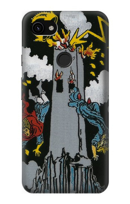 W3745 Tarot Card The Tower Hülle Schutzhülle Taschen und Leder Flip für Google Pixel 3a XL
