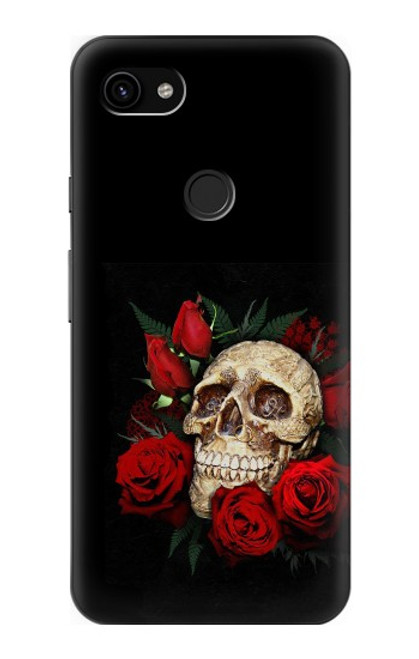 W3753 Dark Gothic Goth Skull Roses Hülle Schutzhülle Taschen und Leder Flip für Google Pixel 3a XL