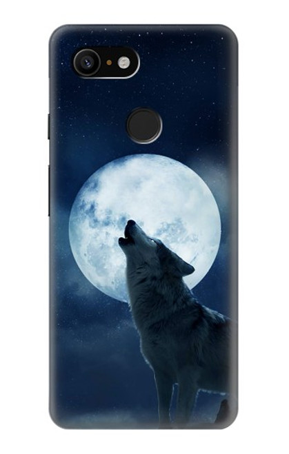 W3693 Grim White Wolf Full Moon Hülle Schutzhülle Taschen und Leder Flip für Google Pixel 3