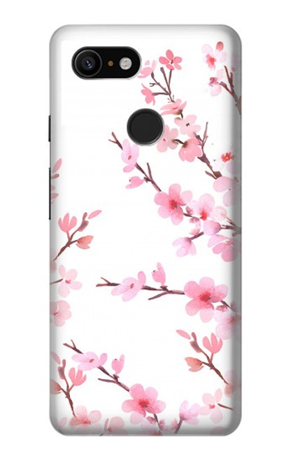 W3707 Pink Cherry Blossom Spring Flower Hülle Schutzhülle Taschen und Leder Flip für Google Pixel 3