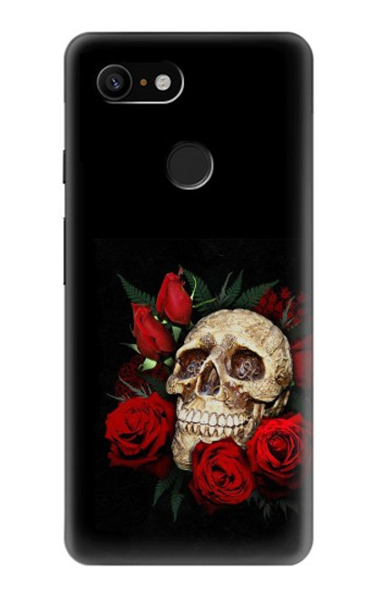 W3753 Dark Gothic Goth Skull Roses Hülle Schutzhülle Taschen und Leder Flip für Google Pixel 3
