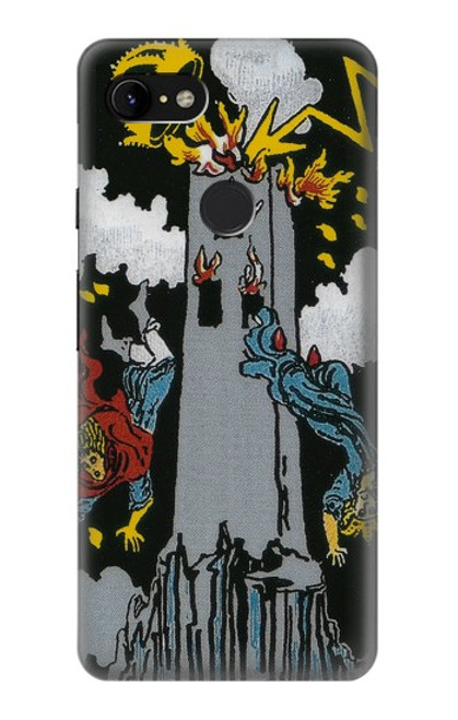 W3745 Tarot Card The Tower Hülle Schutzhülle Taschen und Leder Flip für Google Pixel 3 XL