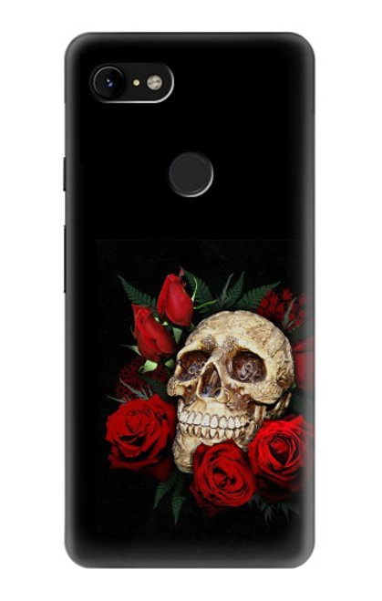 W3753 Dark Gothic Goth Skull Roses Hülle Schutzhülle Taschen und Leder Flip für Google Pixel 3 XL