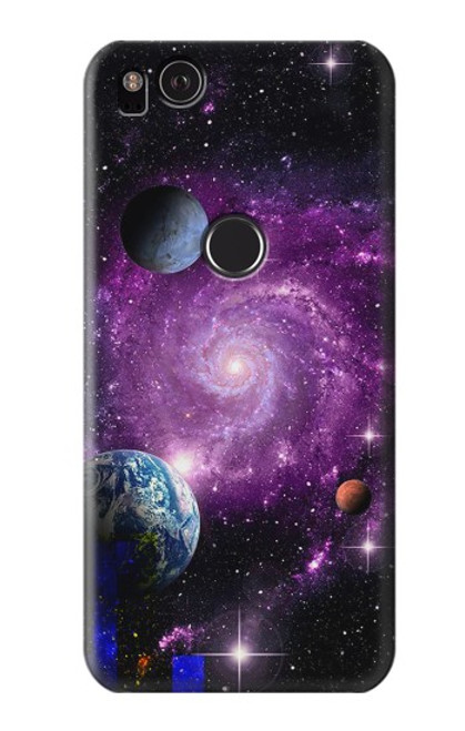 W3689 Galaxy Outer Space Planet Hülle Schutzhülle Taschen und Leder Flip für Google Pixel 2