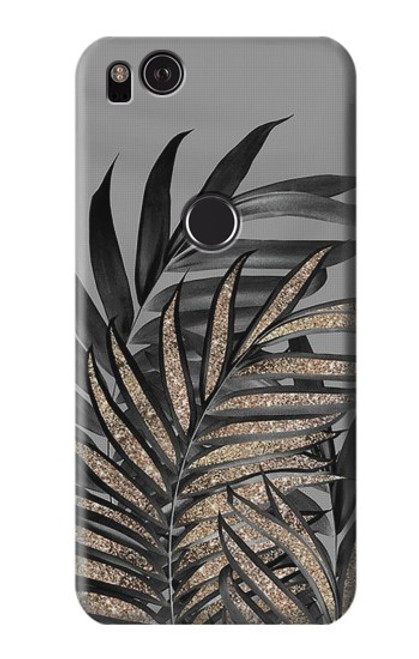 W3692 Gray Black Palm Leaves Hülle Schutzhülle Taschen und Leder Flip für Google Pixel 2