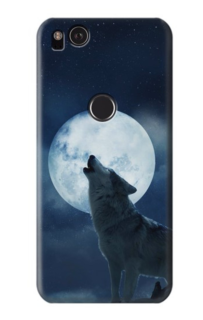 W3693 Grim White Wolf Full Moon Hülle Schutzhülle Taschen und Leder Flip für Google Pixel 2