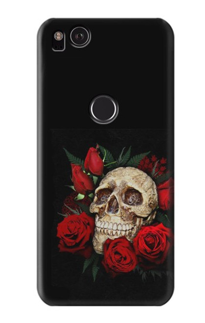 W3753 Dark Gothic Goth Skull Roses Hülle Schutzhülle Taschen und Leder Flip für Google Pixel 2
