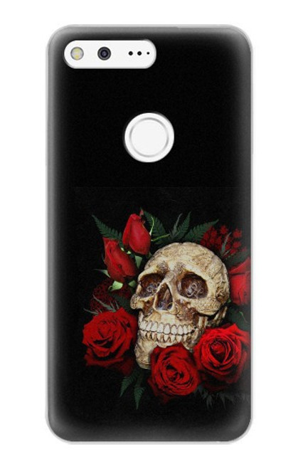 W3753 Dark Gothic Goth Skull Roses Hülle Schutzhülle Taschen und Leder Flip für Google Pixel XL