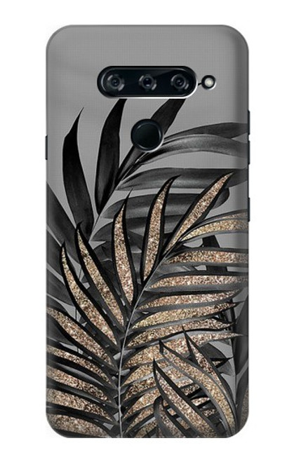 W3692 Gray Black Palm Leaves Hülle Schutzhülle Taschen und Leder Flip für LG V40, LG V40 ThinQ