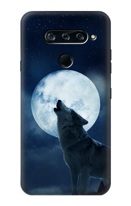 W3693 Grim White Wolf Full Moon Hülle Schutzhülle Taschen und Leder Flip für LG V40, LG V40 ThinQ