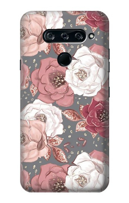 W3716 Rose Floral Pattern Hülle Schutzhülle Taschen und Leder Flip für LG V40, LG V40 ThinQ