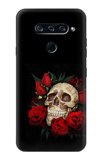 W3753 Dark Gothic Goth Skull Roses Hülle Schutzhülle Taschen und Leder Flip für LG V40, LG V40 ThinQ