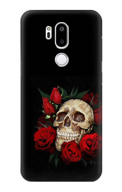 W3753 Dark Gothic Goth Skull Roses Hülle Schutzhülle Taschen und Leder Flip für LG G7 ThinQ