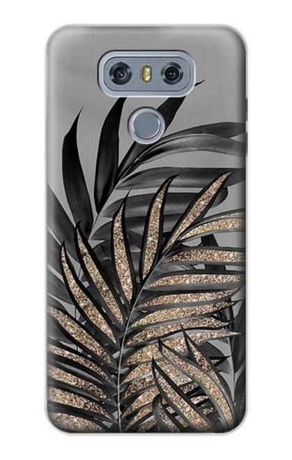 W3692 Gray Black Palm Leaves Hülle Schutzhülle Taschen und Leder Flip für LG G6