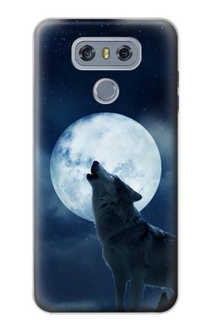 W3693 Grim White Wolf Full Moon Hülle Schutzhülle Taschen und Leder Flip für LG G6