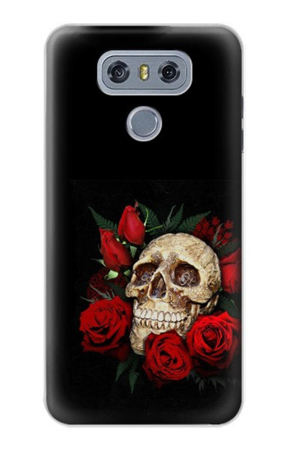 W3753 Dark Gothic Goth Skull Roses Hülle Schutzhülle Taschen und Leder Flip für LG G6