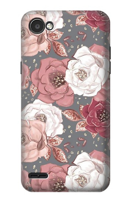 W3716 Rose Floral Pattern Hülle Schutzhülle Taschen und Leder Flip für LG Q6