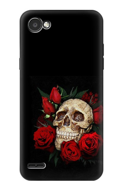 W3753 Dark Gothic Goth Skull Roses Hülle Schutzhülle Taschen und Leder Flip für LG Q6