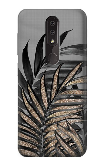 W3692 Gray Black Palm Leaves Hülle Schutzhülle Taschen und Leder Flip für Nokia 4.2