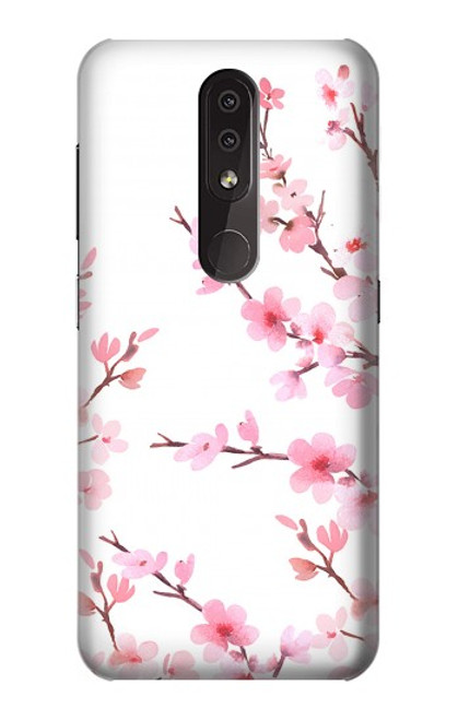 W3707 Pink Cherry Blossom Spring Flower Hülle Schutzhülle Taschen und Leder Flip für Nokia 4.2