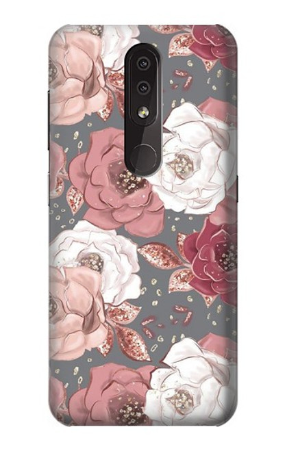 W3716 Rose Floral Pattern Hülle Schutzhülle Taschen und Leder Flip für Nokia 4.2