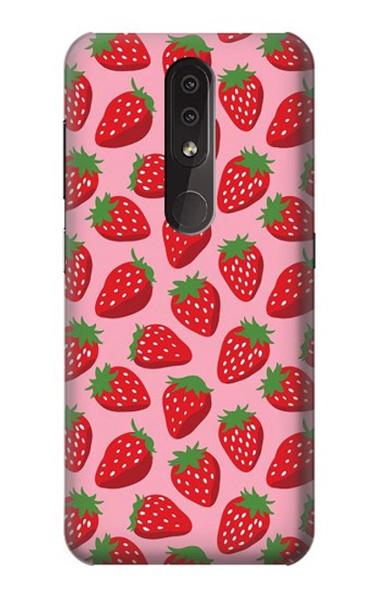 W3719 Strawberry Pattern Hülle Schutzhülle Taschen und Leder Flip für Nokia 4.2