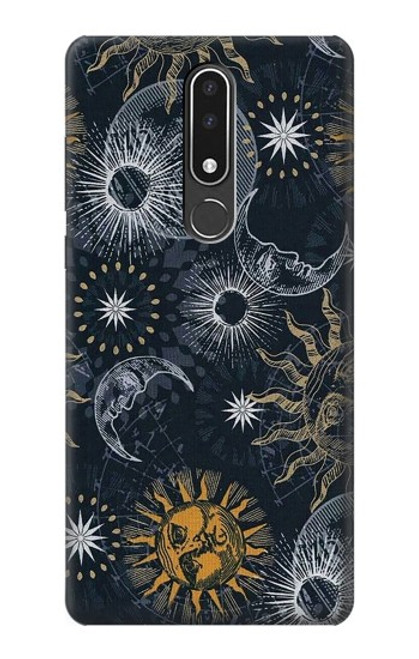 W3702 Moon and Sun Hülle Schutzhülle Taschen und Leder Flip für Nokia 3.1 plus